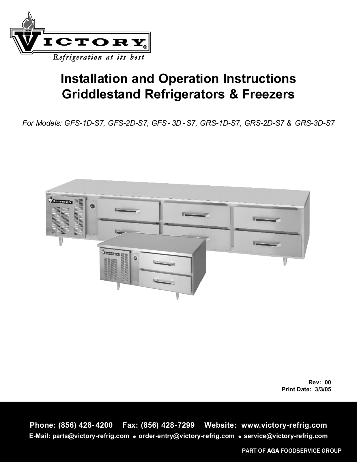 Victory GFS-1D-S7, GFS-2D-S7, GRS-1D-S7, GRS-2D-S7, GRS-3D-S7 Installation And Operation Instructions Manual