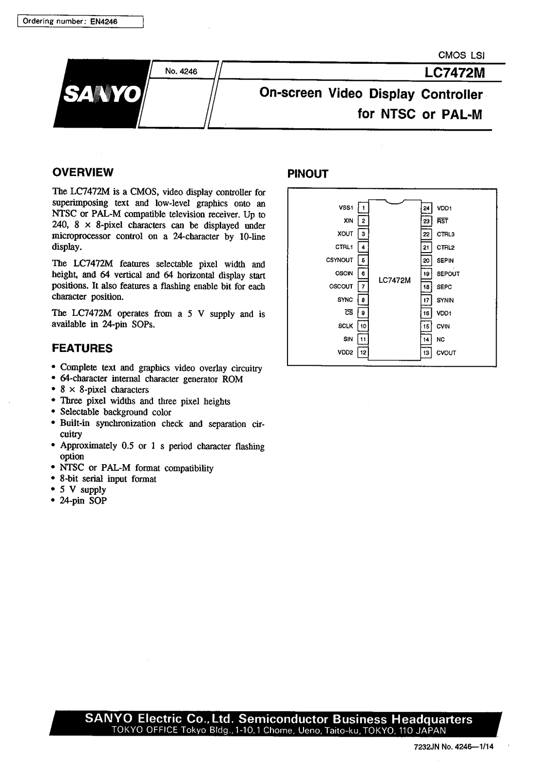 SANYO LC7472M Datasheet