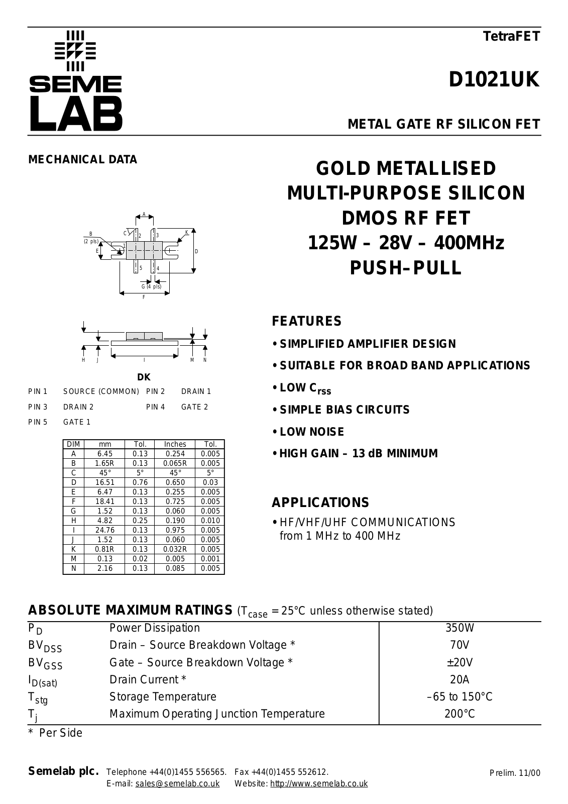 Seme D1021UK Datasheet