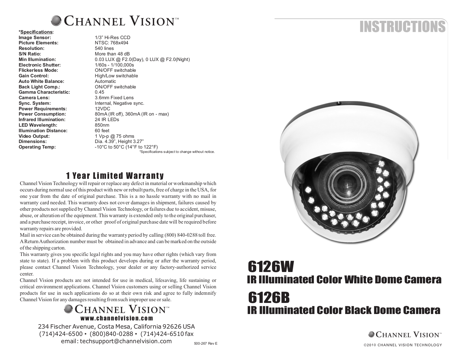 Channel Vision 6126W, 6126B User Manual