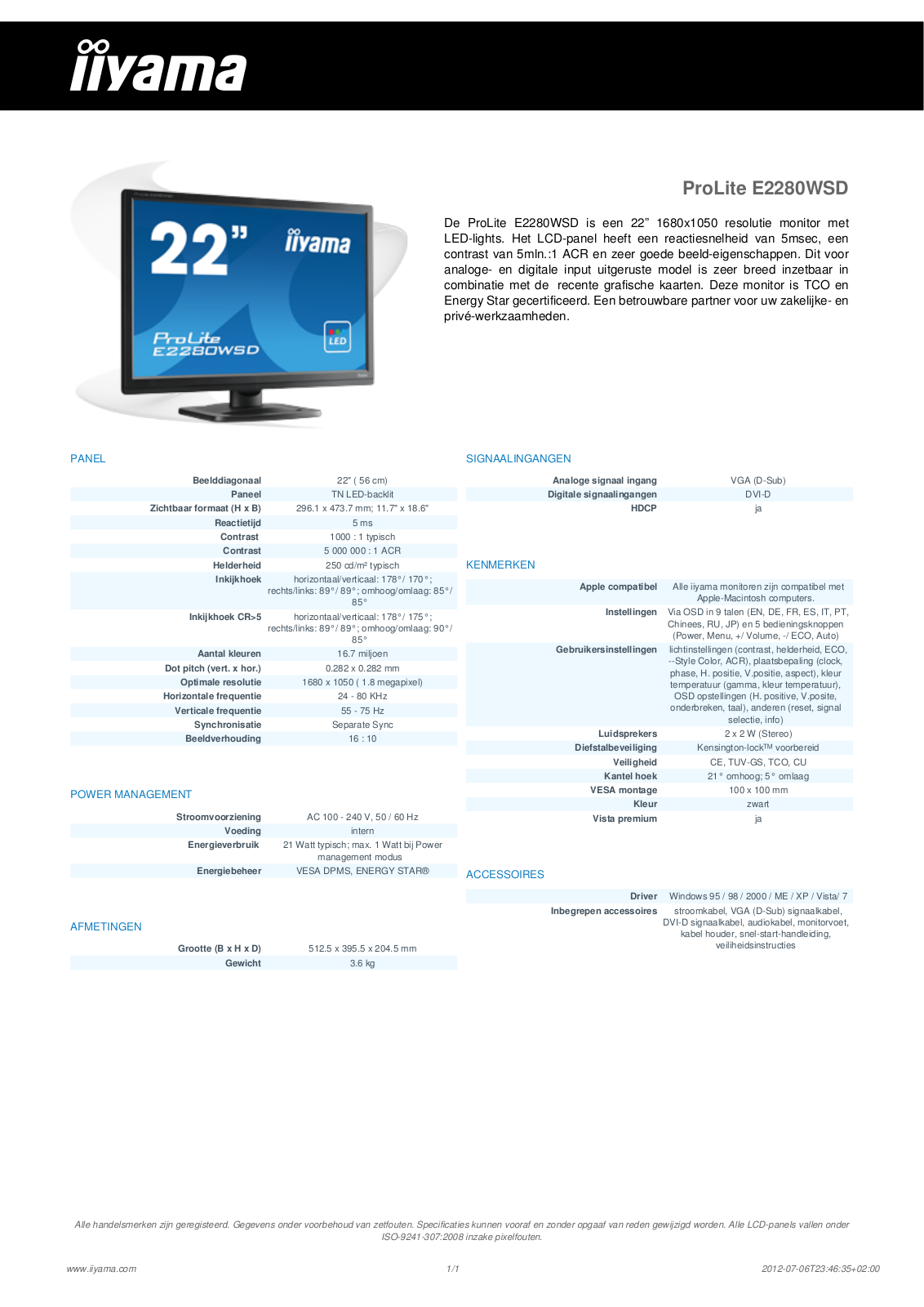 Iiyama PROLITE E2280WSD User Manual