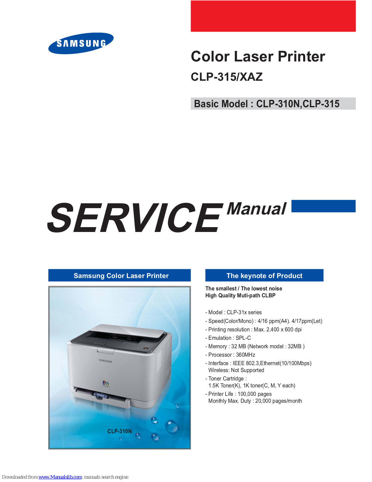 Samsung CLP-315, CLP-315/XAZ Service Manual