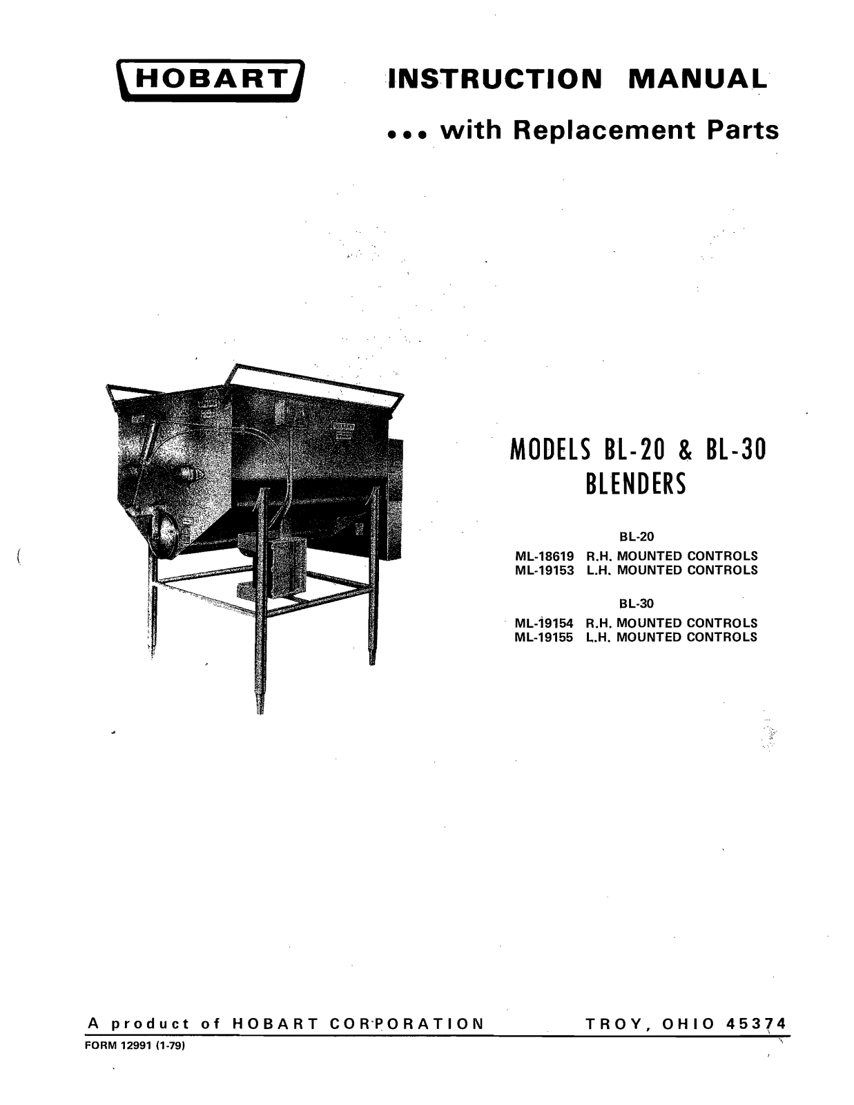 Hobart BL-20 Installation Manual