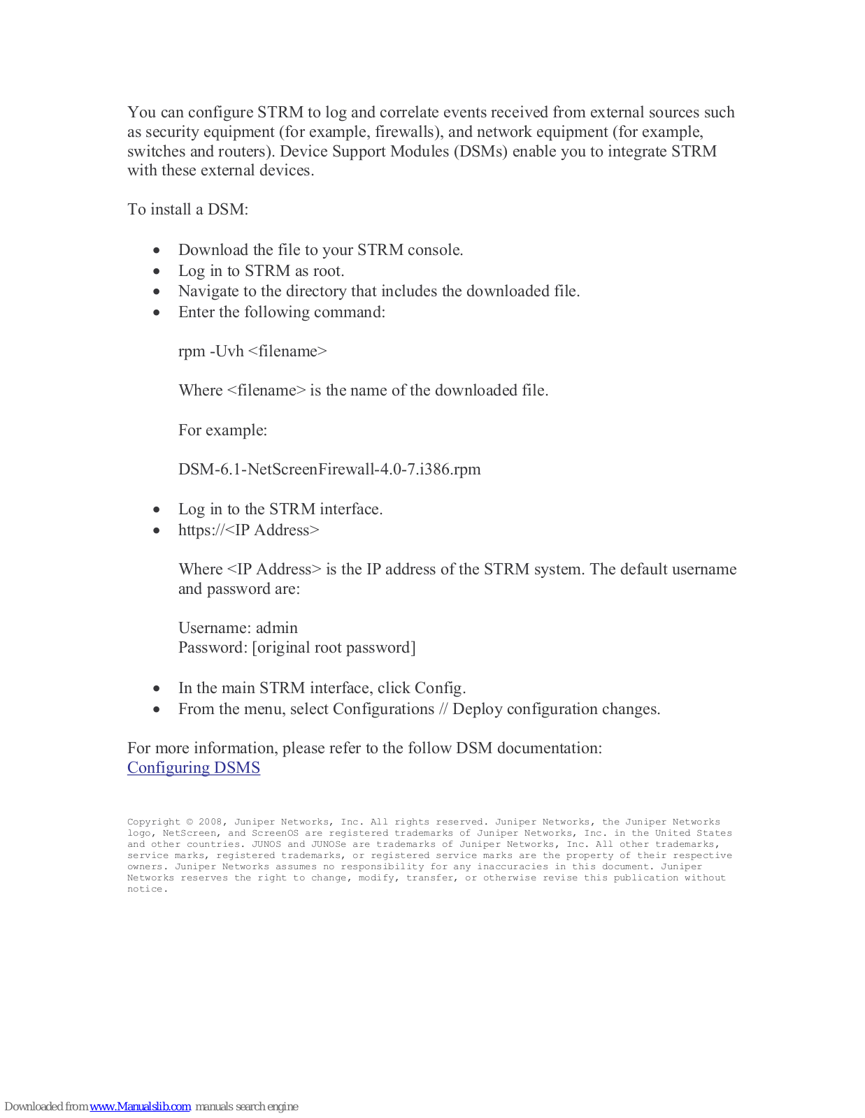 Juniper STRM - INSTALL A DSM, STRM User Manual