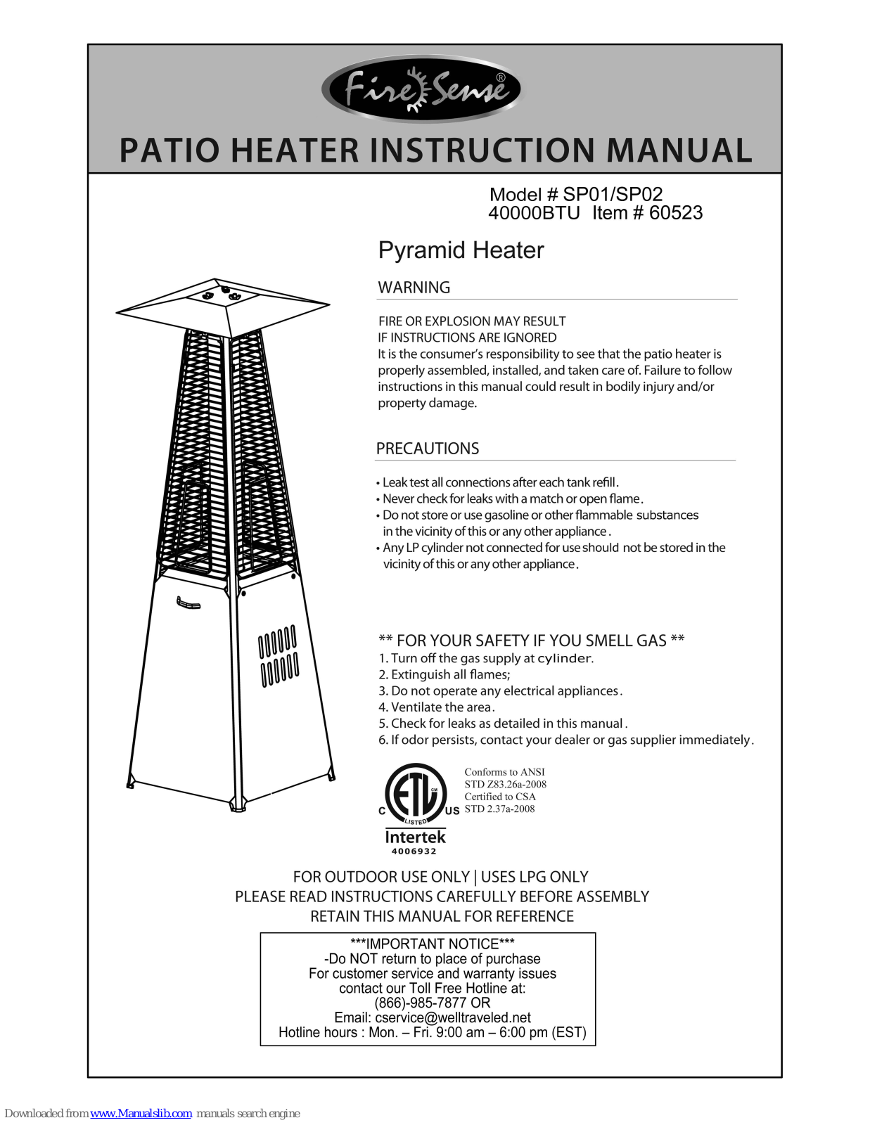 Fire Sense SP01, SP02 Instruction Manual