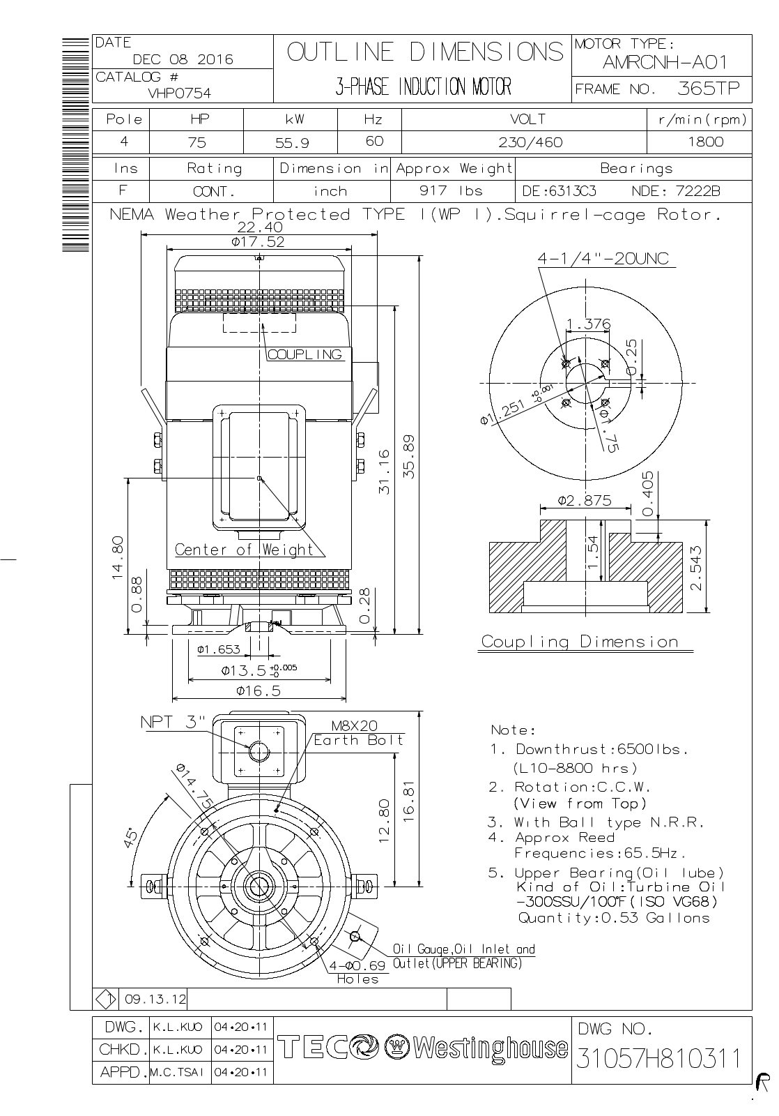 Datasheet VHP0754 Reference Drawing (Teco) - ManualMachine.com