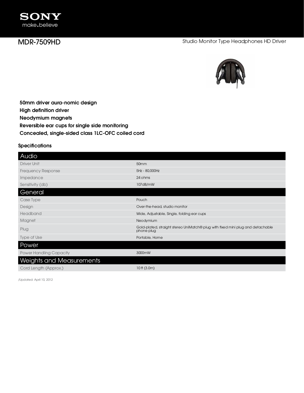 Sony MDR-7509HD User Manual