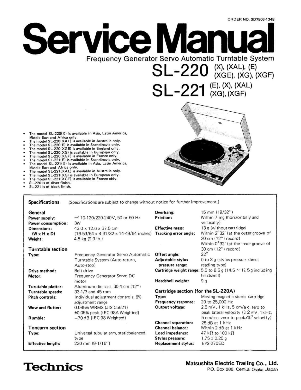Technics SL-221 Service manual