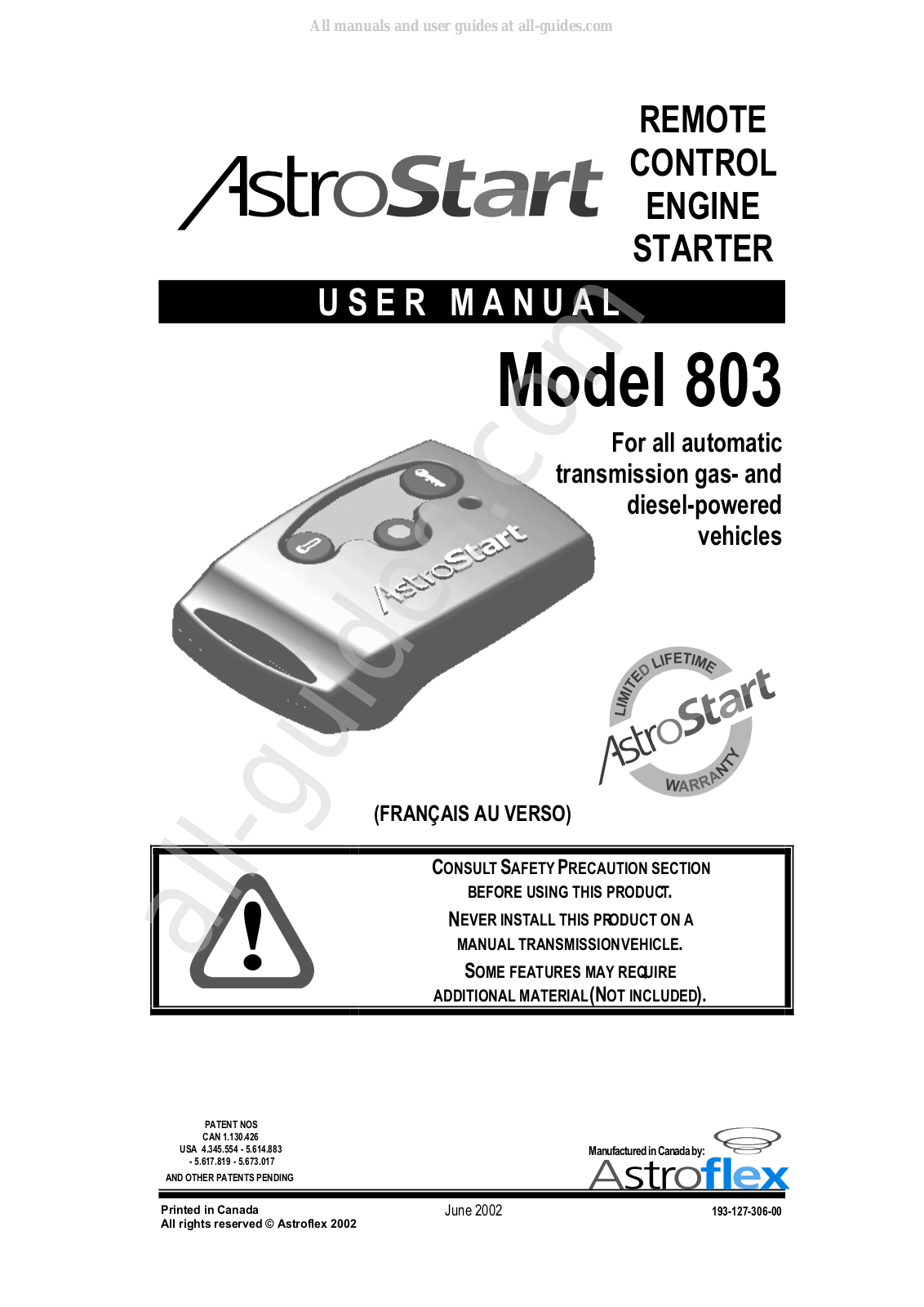 AstroStart 803 User Manual