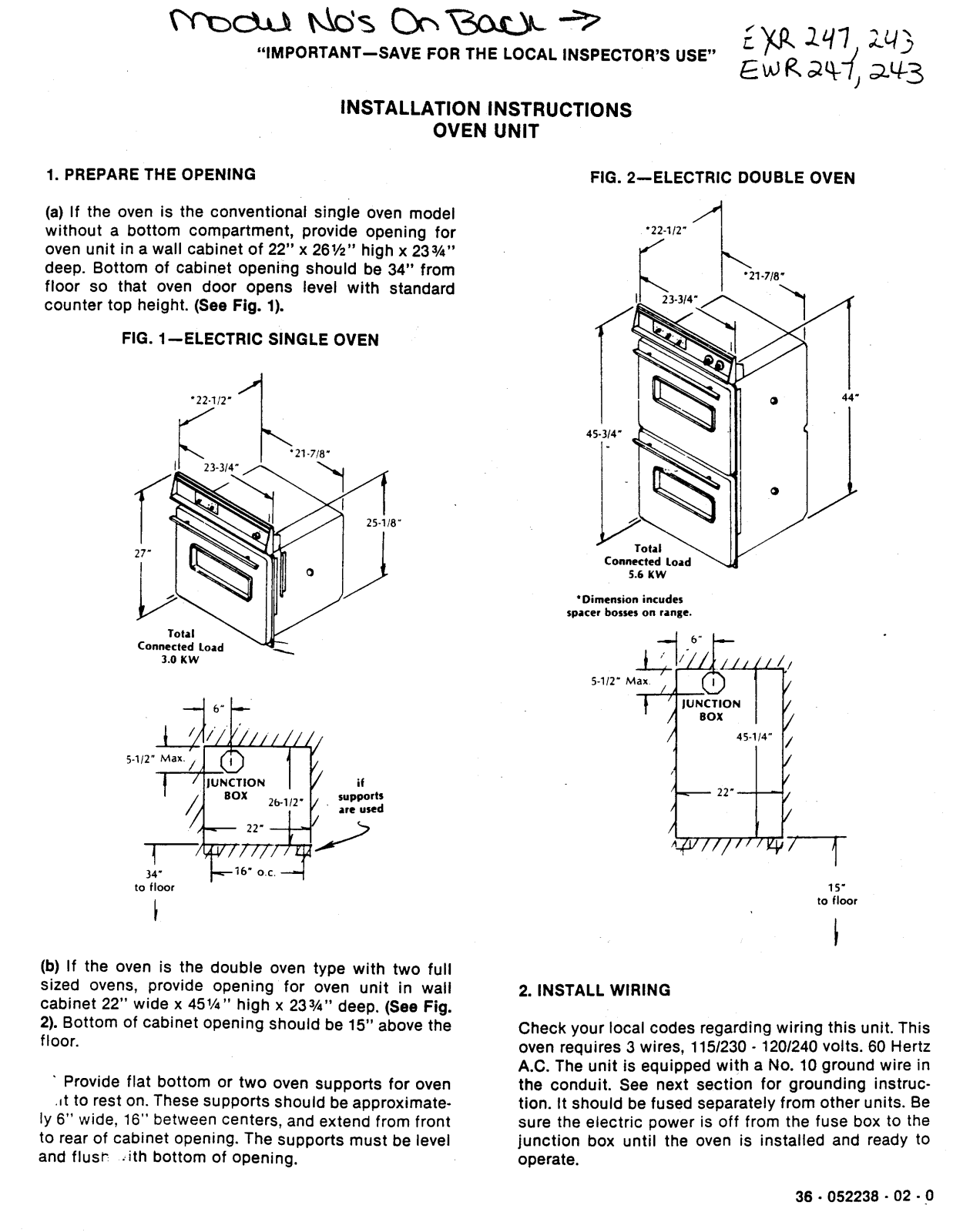 ADC EWR243, EWR247, EXR243, EXR247 Installation Instructions