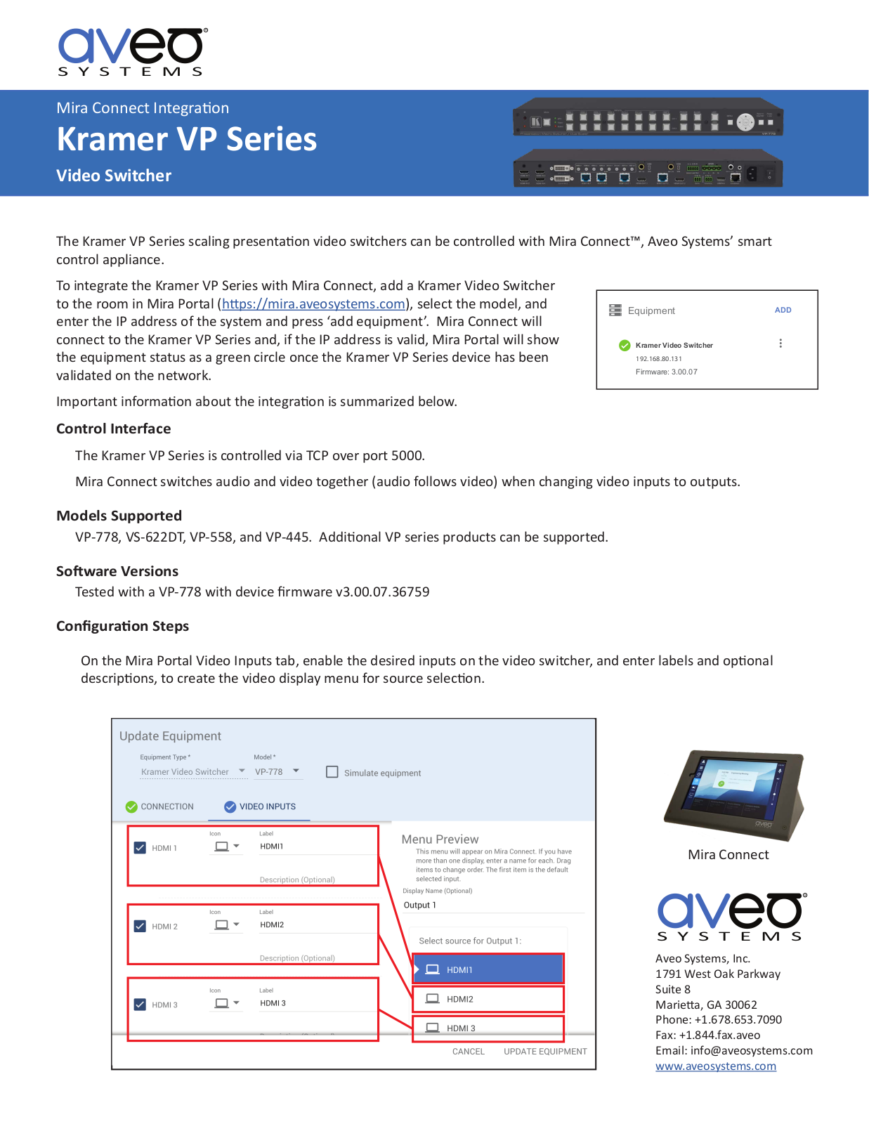 Avea Kramer VP, Kramer VS-622DT, Kramer VP-778, Kramer VP-558, Kramer VP-445 Connection Manual - ManualMachine.com