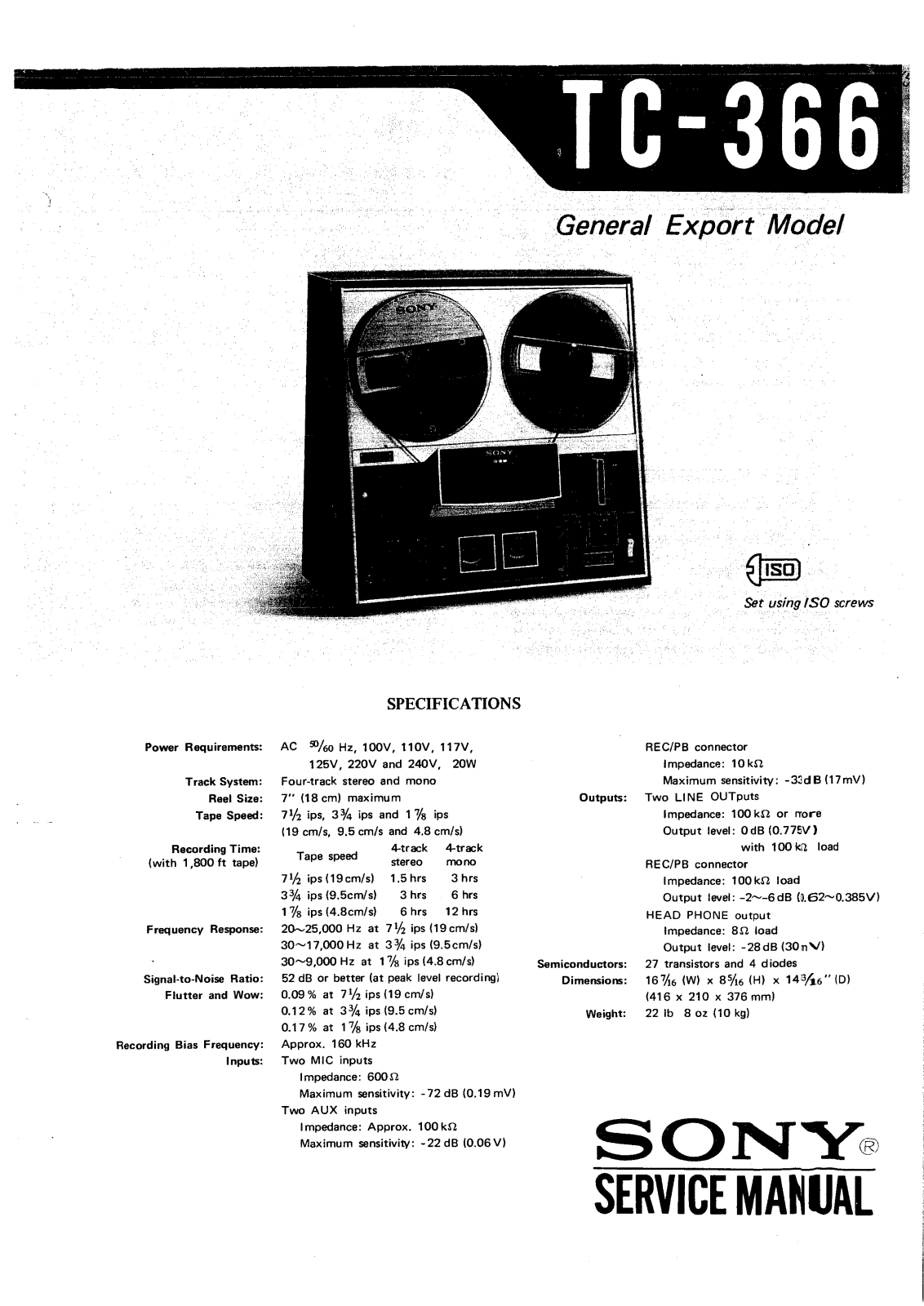 Sony TC-366 Service manual