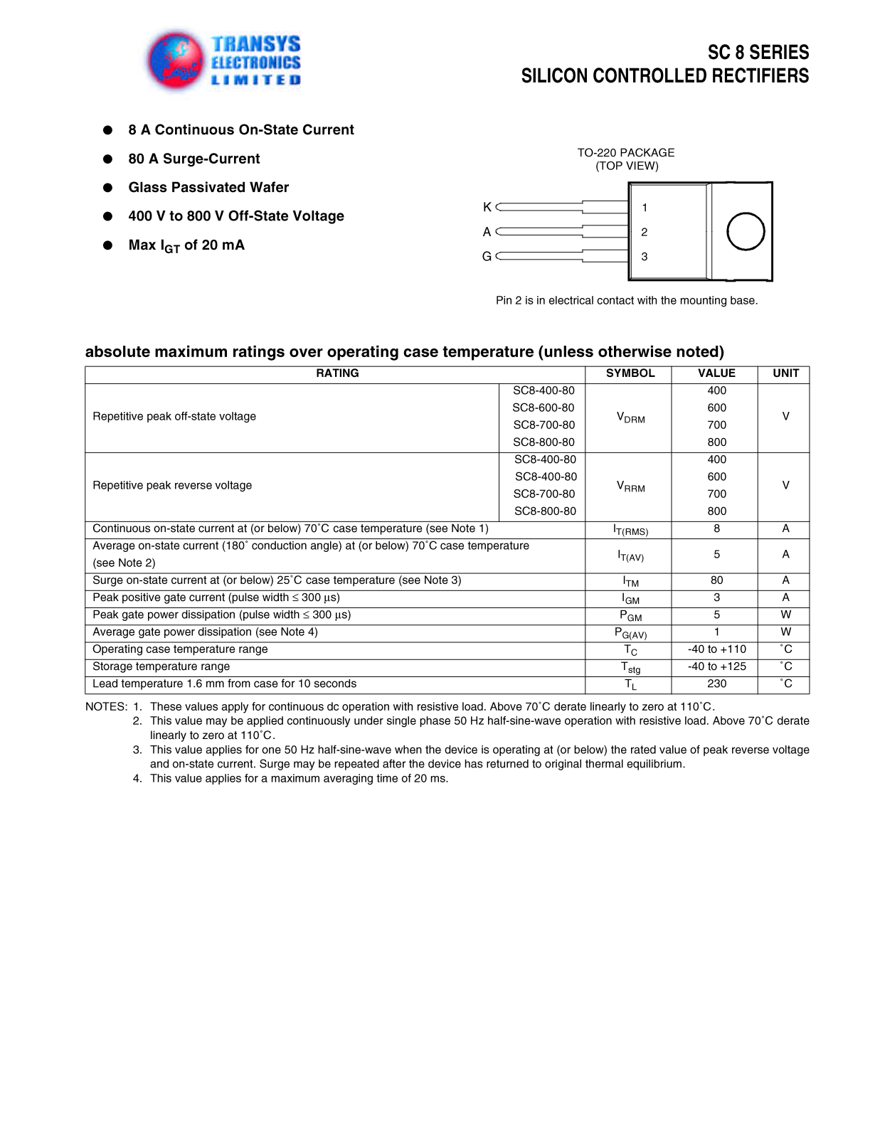 TEL SC8-400-80, SC8-600-80, SC8-700-80, SC8-800-80 Datasheet