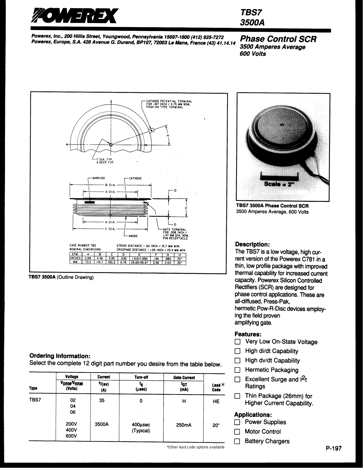 Powerex TBS7 3500A Data Sheet