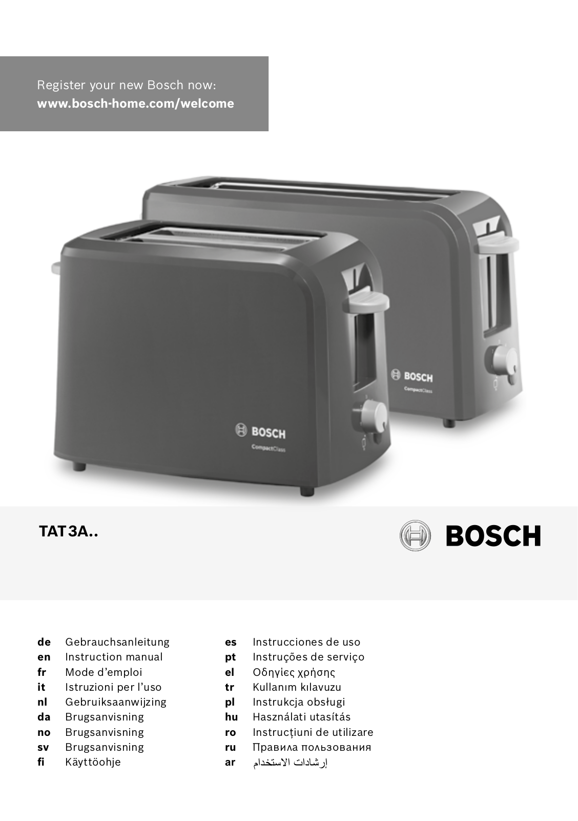 Bosch TAT3A017GB Instruction manual