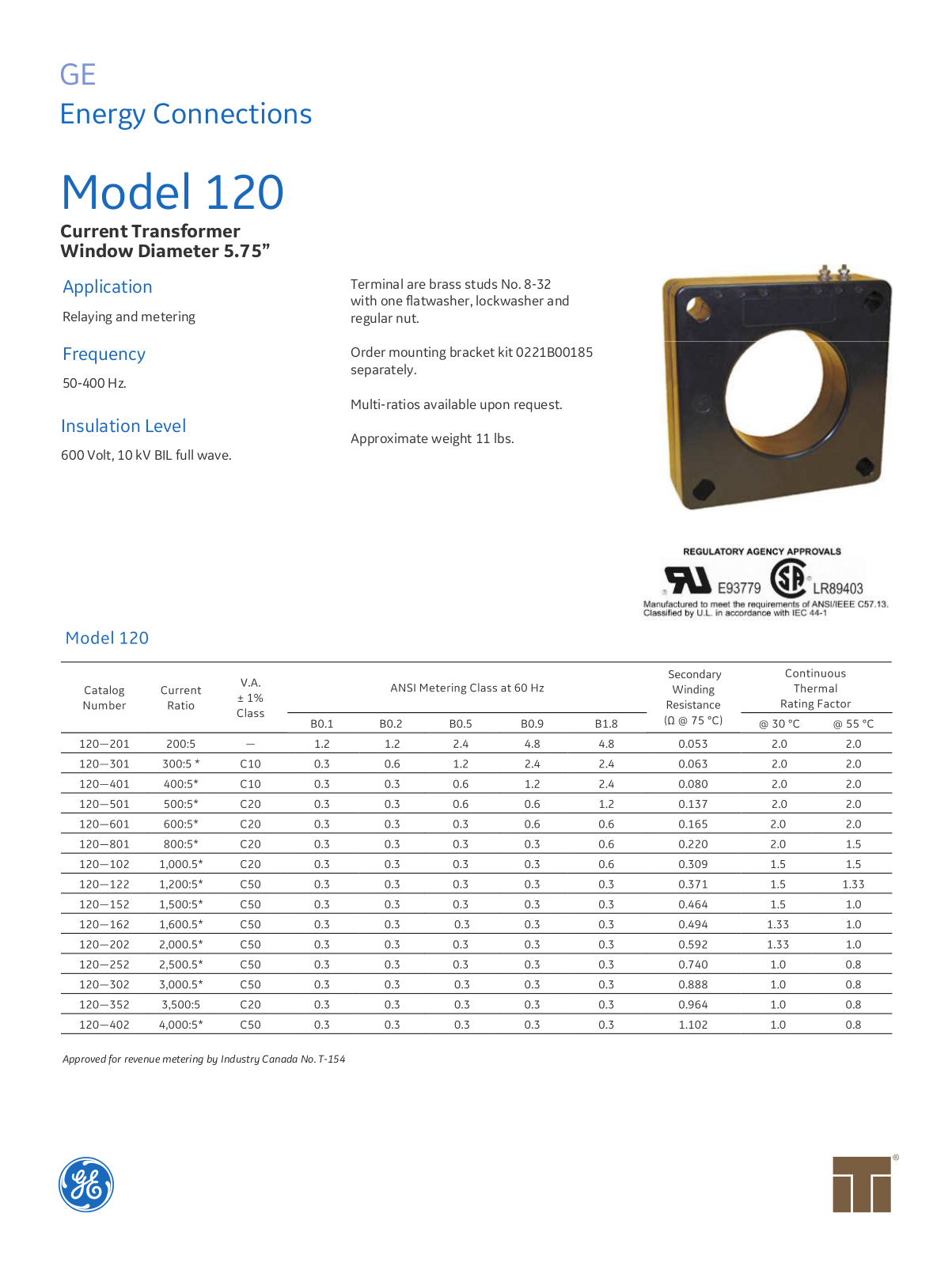 Instrument Transformer, Div of GE 120 Data Sheet