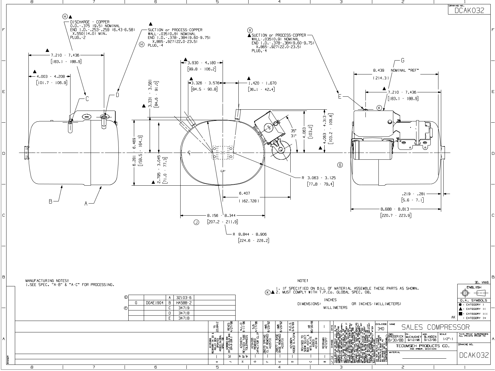 Tecumseh AKA4460YXA, AKA4460YXC, AKA4460YXD, AKA4476YXA, AKA4476YXC Drawing Data