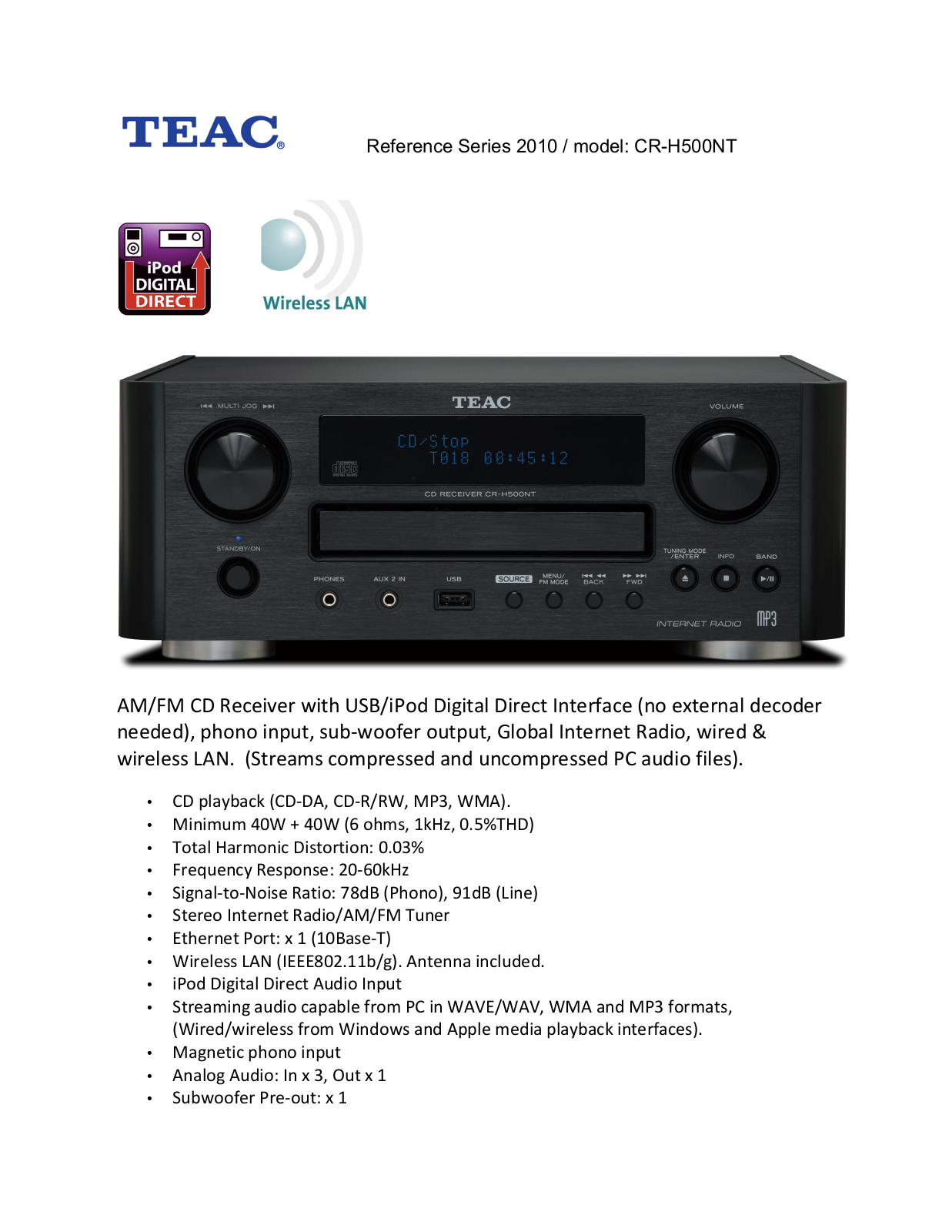 Teac CR-H500NT User Manual