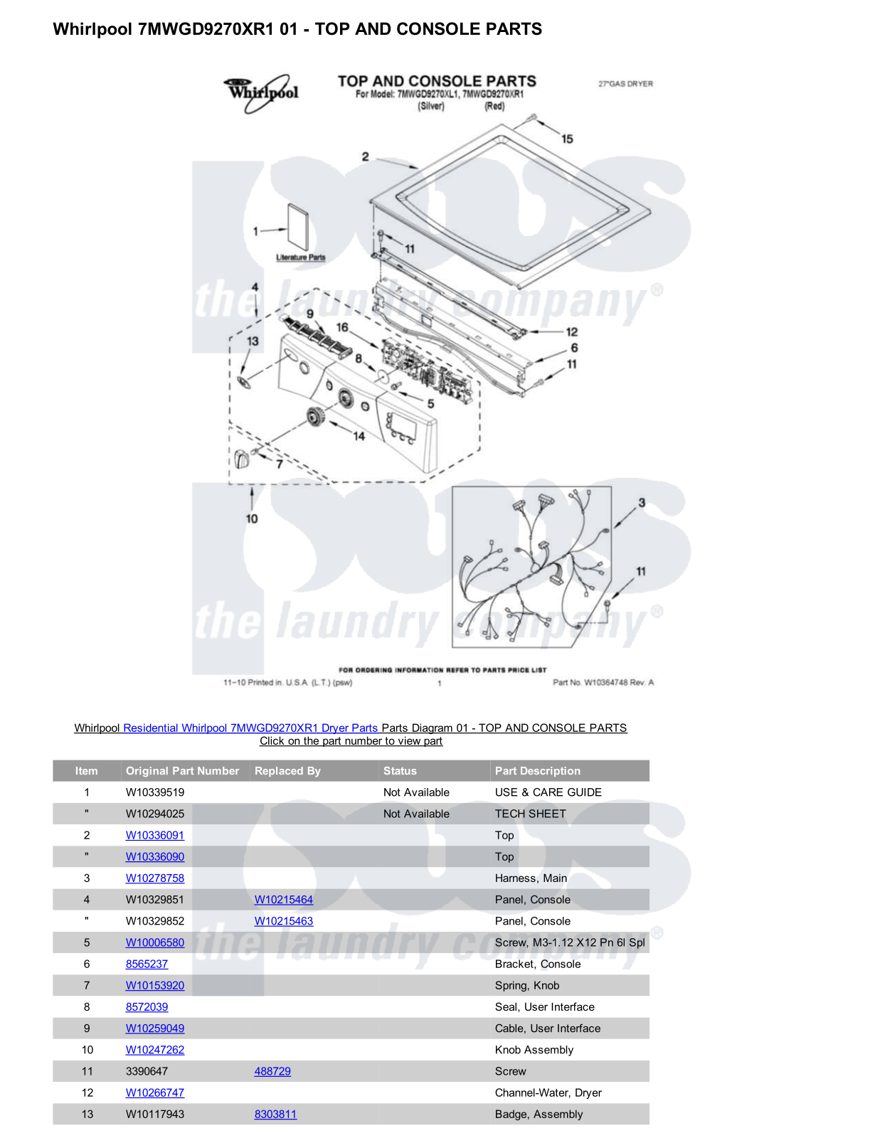 Whirlpool 7MWGD9270XR1 Parts Diagram