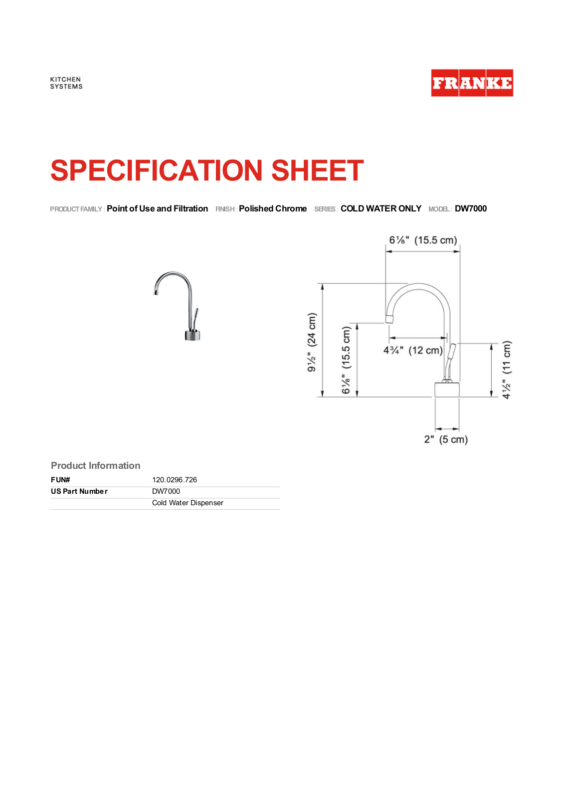 Franke DW7000100 Specs