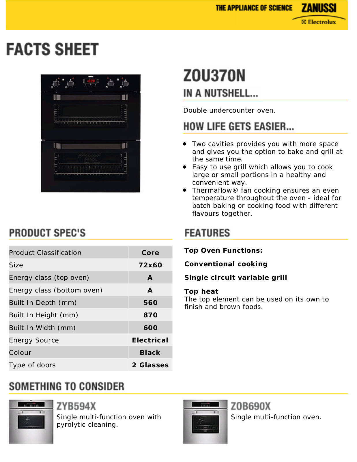 Zanussi ZOU370N Datasheet