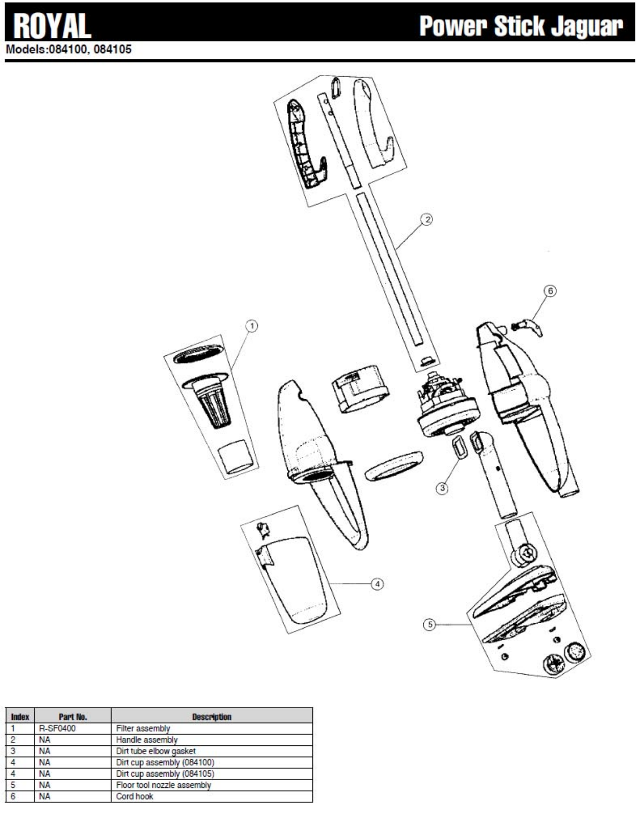 Royal 084100 Parts List