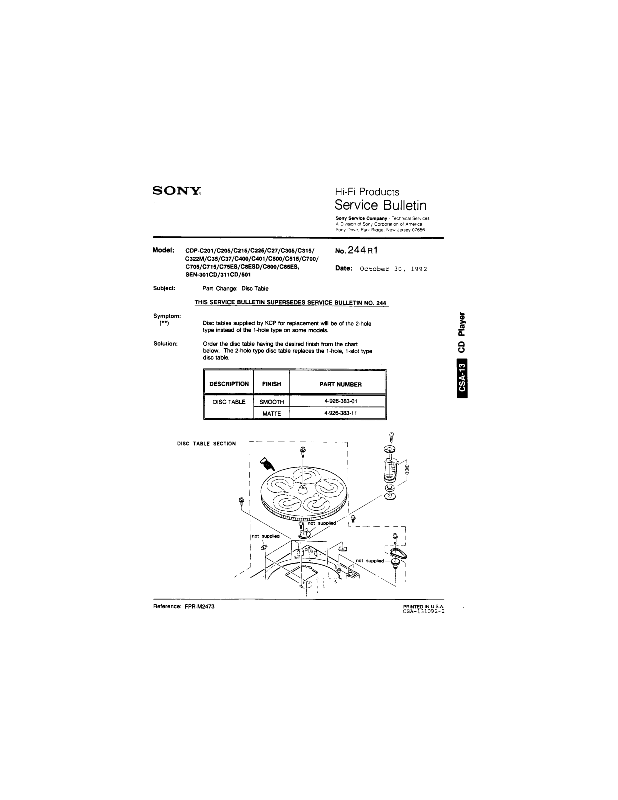 Sony CDP-C201, CDP-C205, CDP-C215, CDP-C225, CDP-C27 Service Manual