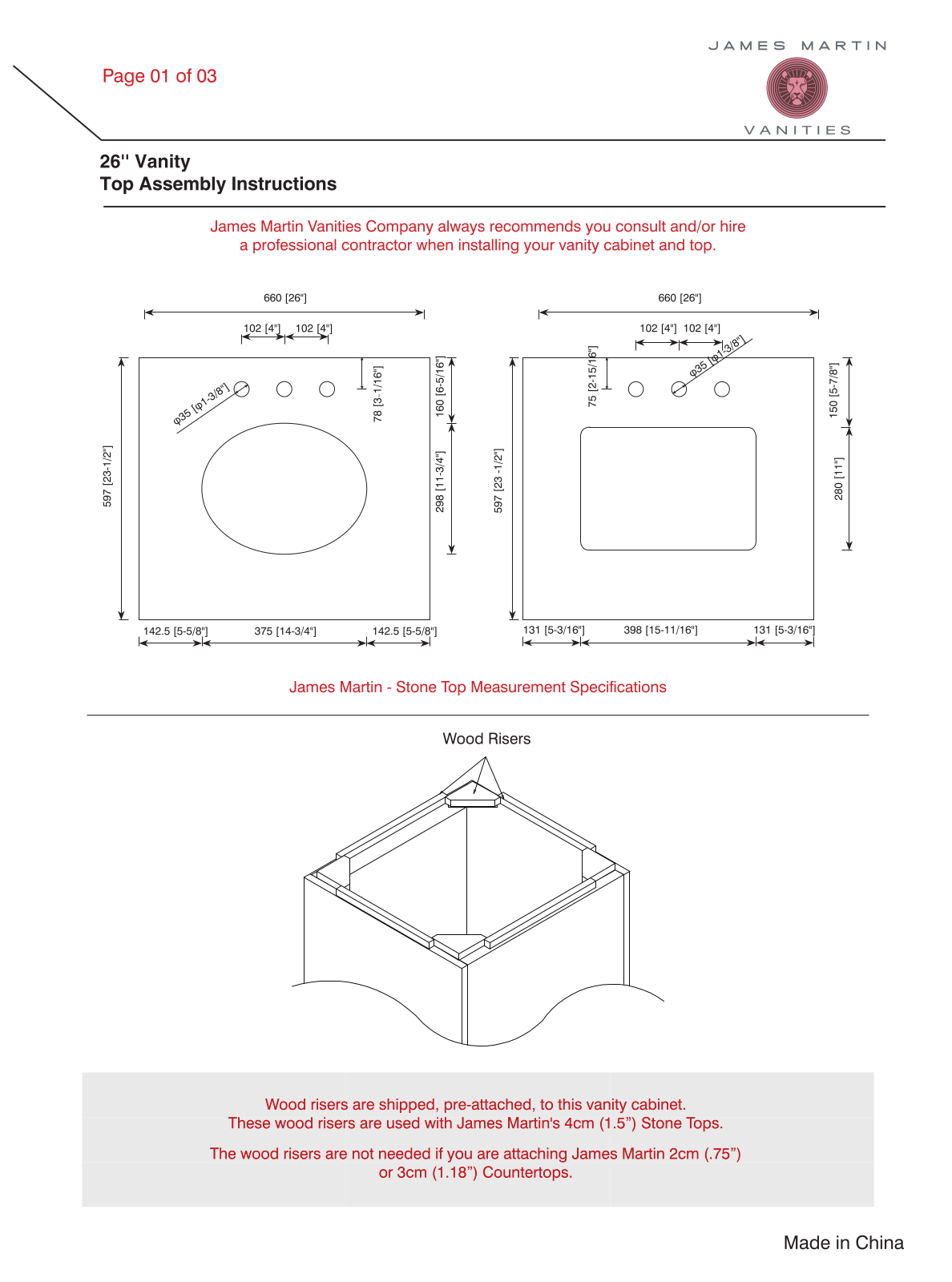 James Martin 14711455764GLB, 14711456713AF, 150V48ANW3CAR, 157V36WW3AF, 157V48CWH3CAR Installation Manual