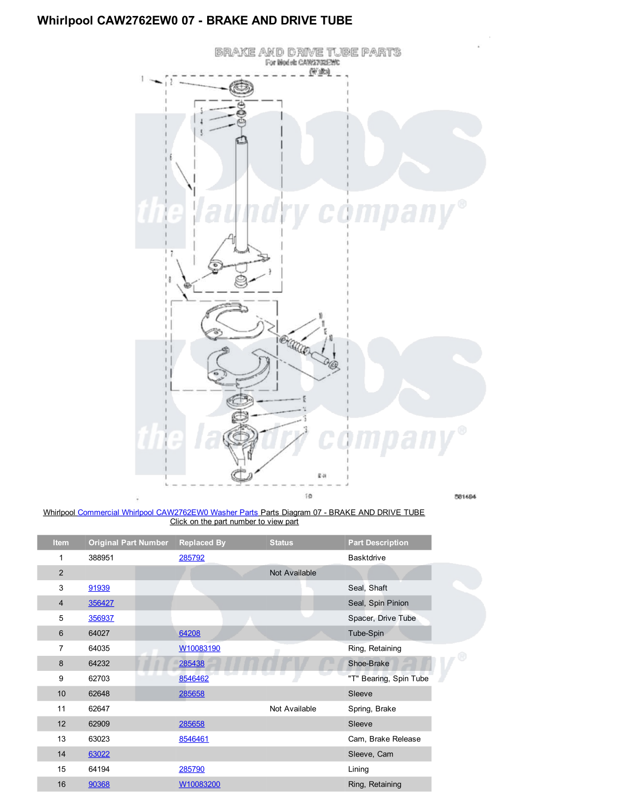 Whirlpool CAW2762EW0 Parts Diagram