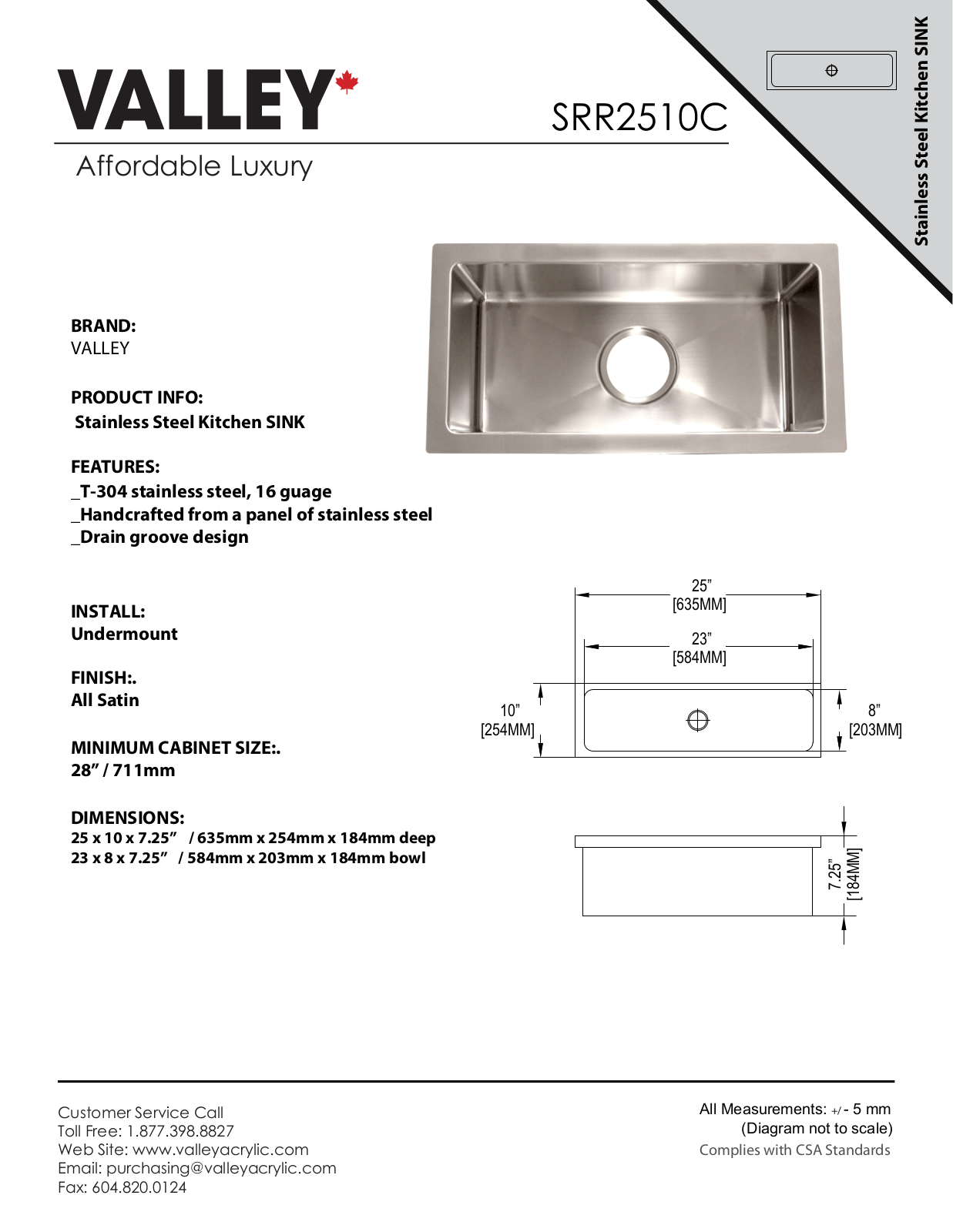 Valley Acrylic SRR2510C User Manual