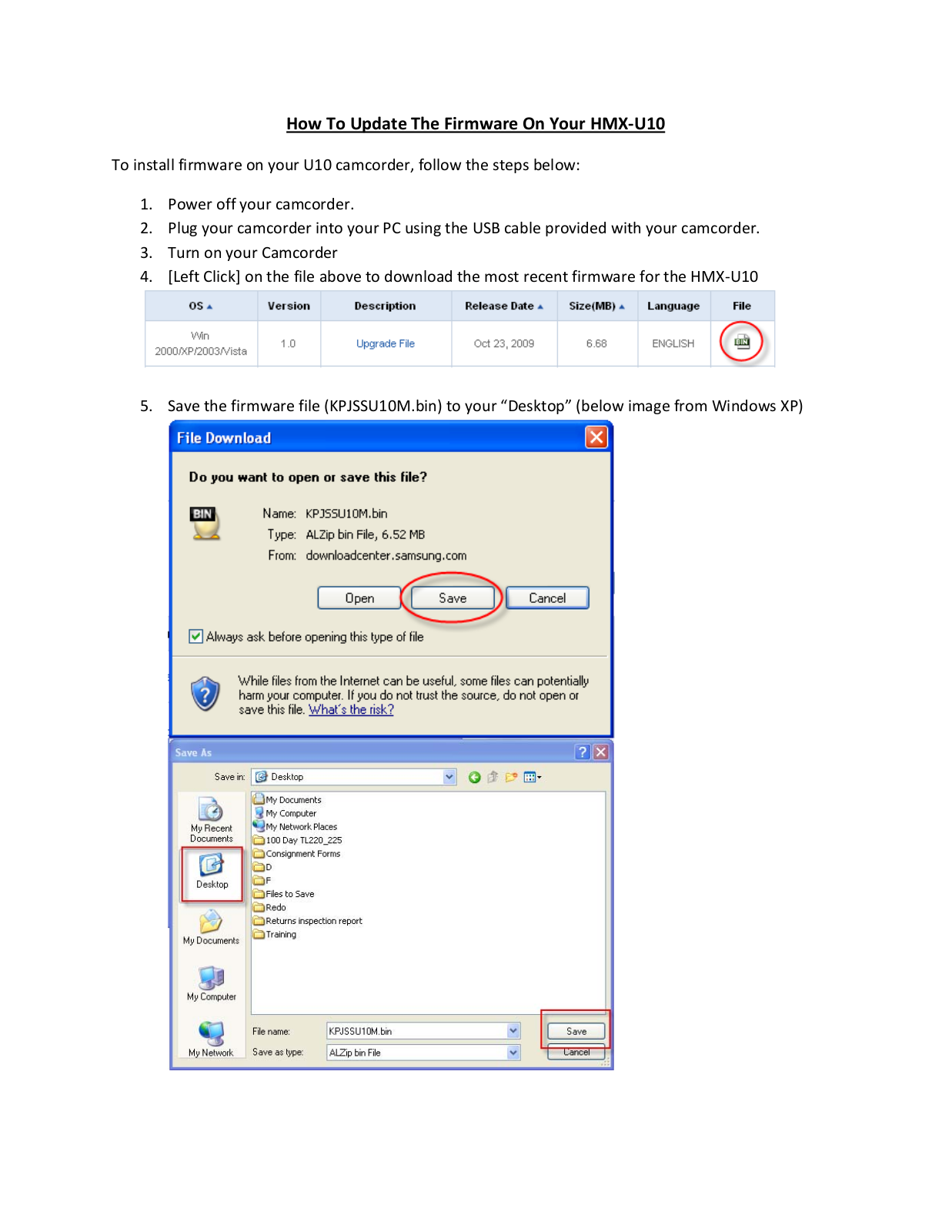 Samsung HMX-U10BP User Manual