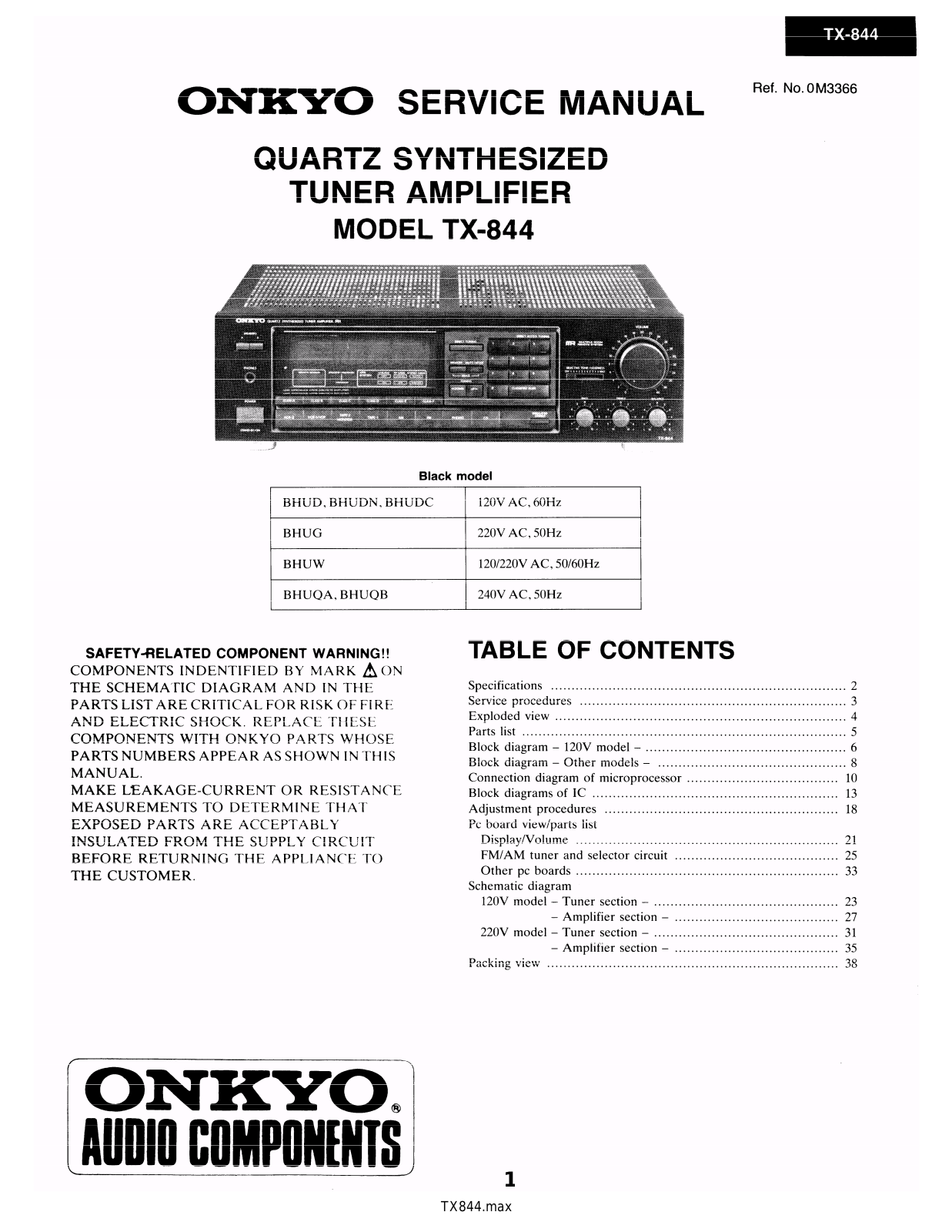 Onkyo TX-844 Service manual