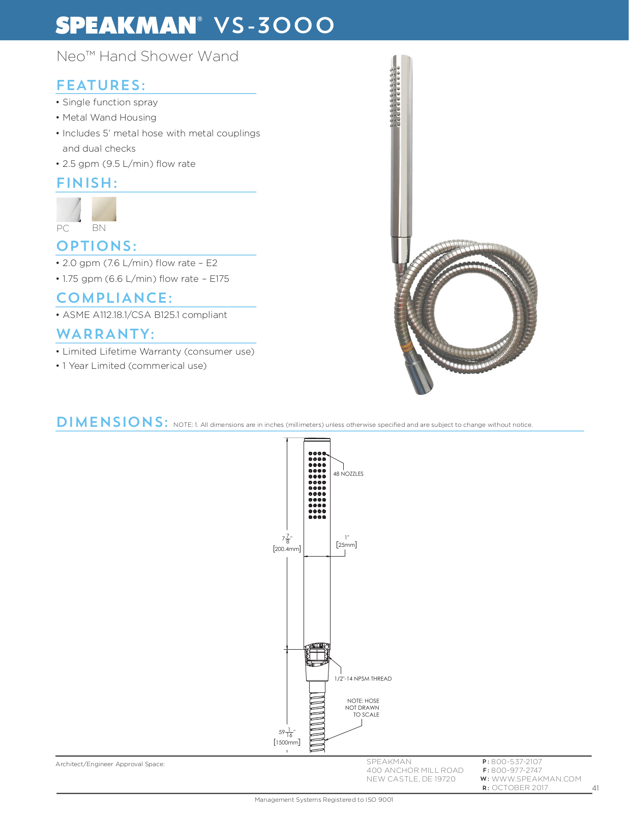 Speakman TCTA1160 Specifications - ManualMachine.com