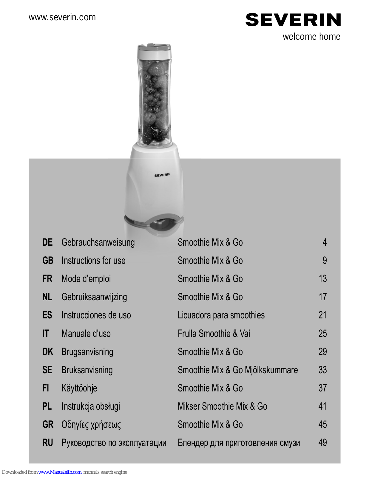 SEVERIN Smoothie Mix & Go Instructions For Use Manual