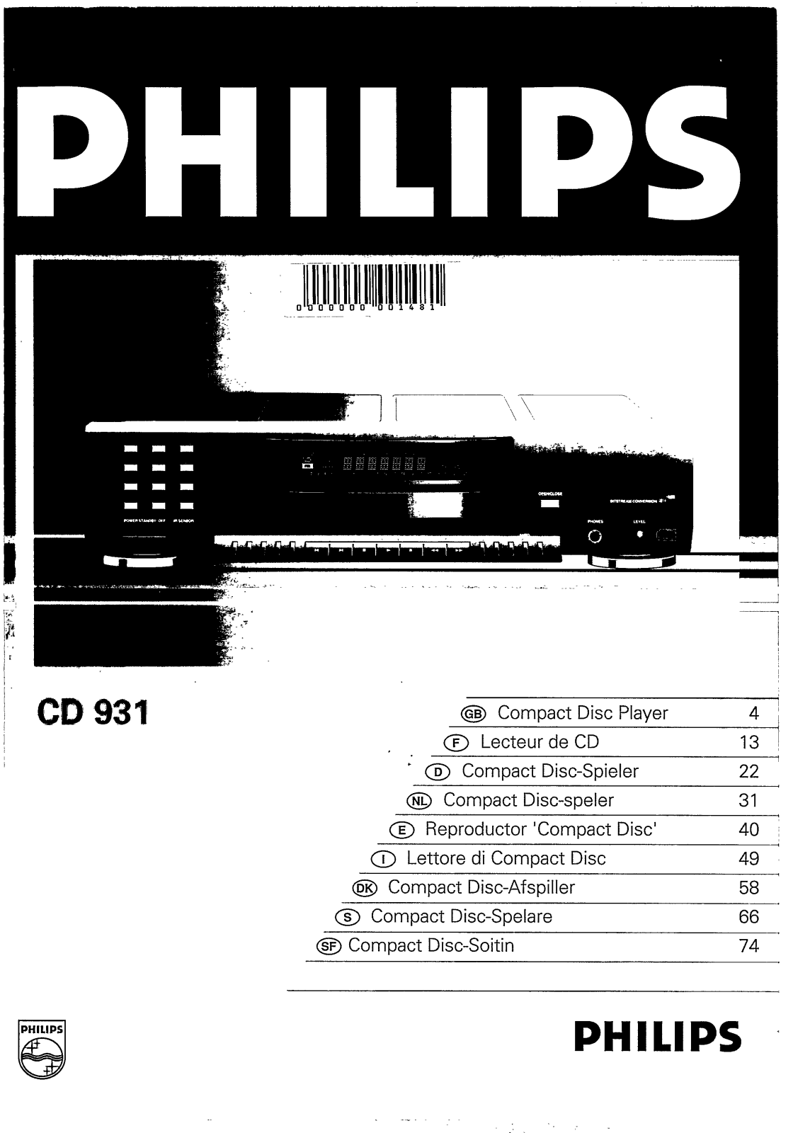 Philips CD931/13S, CD931/00S, CD931/01S User Manual