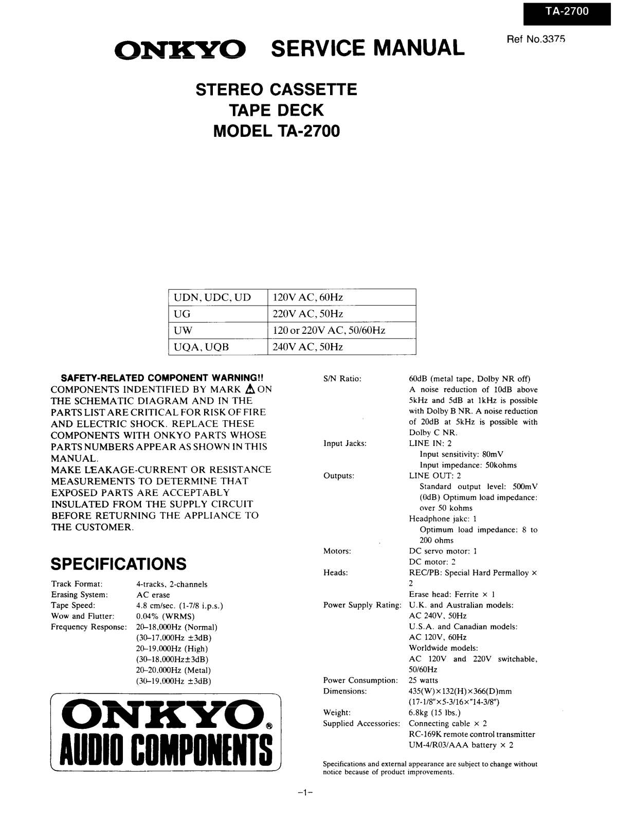 Onkyo TA-2700 Service manual