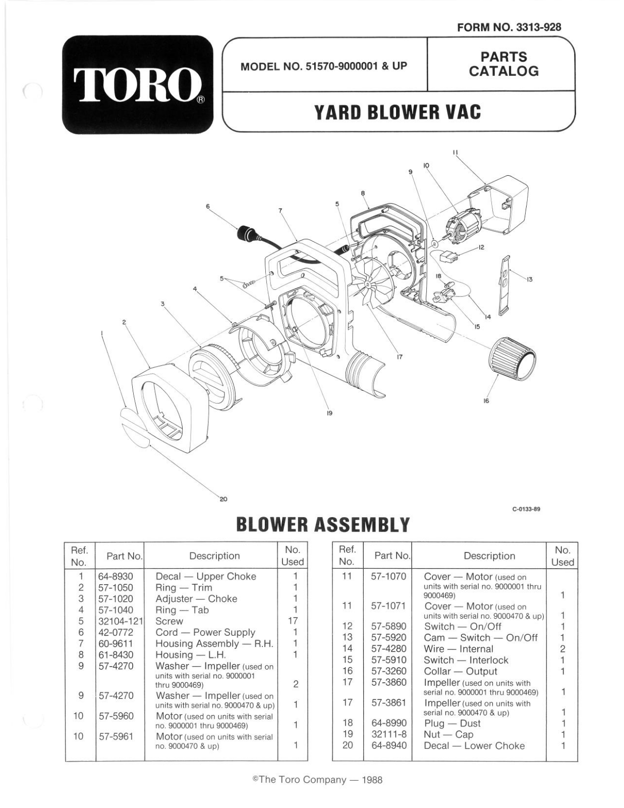 Toro 51570 Parts Catalogue