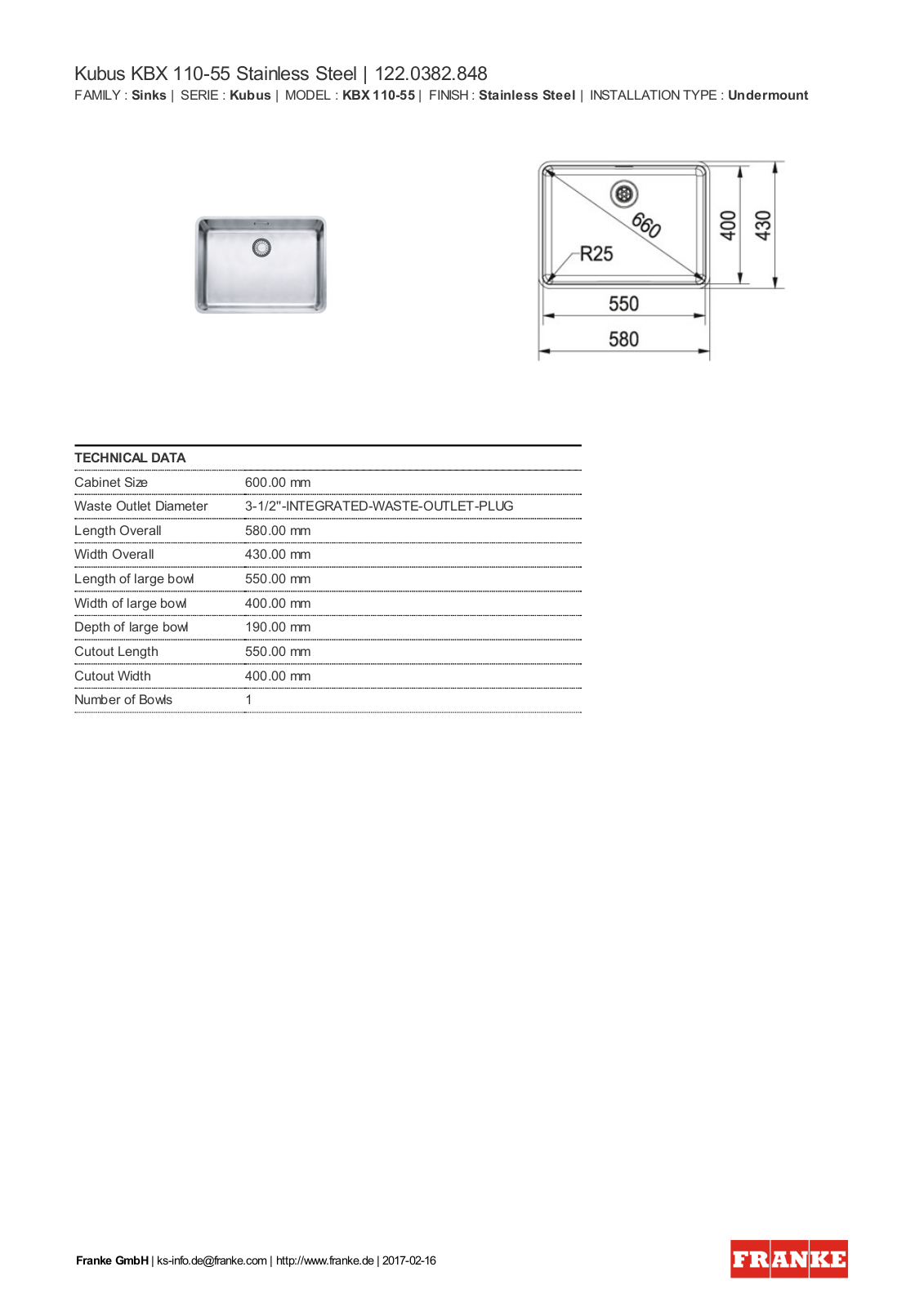 Franke 122.0382.848 Service Manual