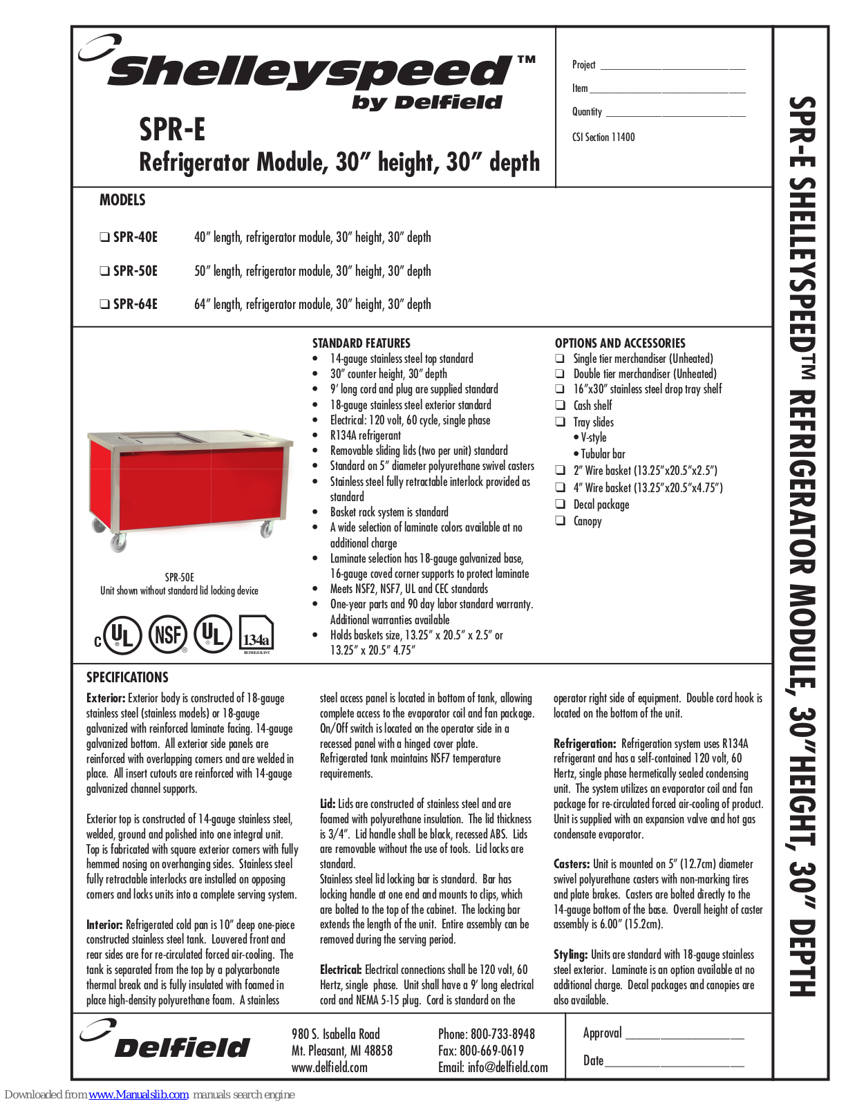 Delfield Shelleyspeed SPR-50E, Shelleyspeed SPR-64E, Shelleyspeed SPR-40E Specifications