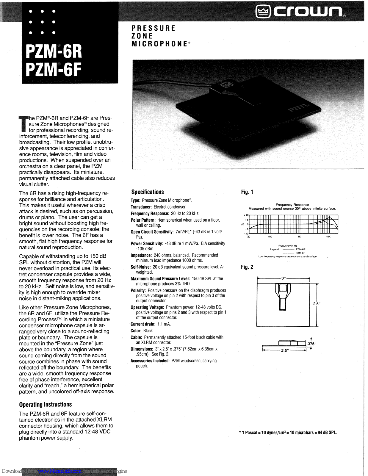 Crown PZM-6F, PZM-6R User Manual