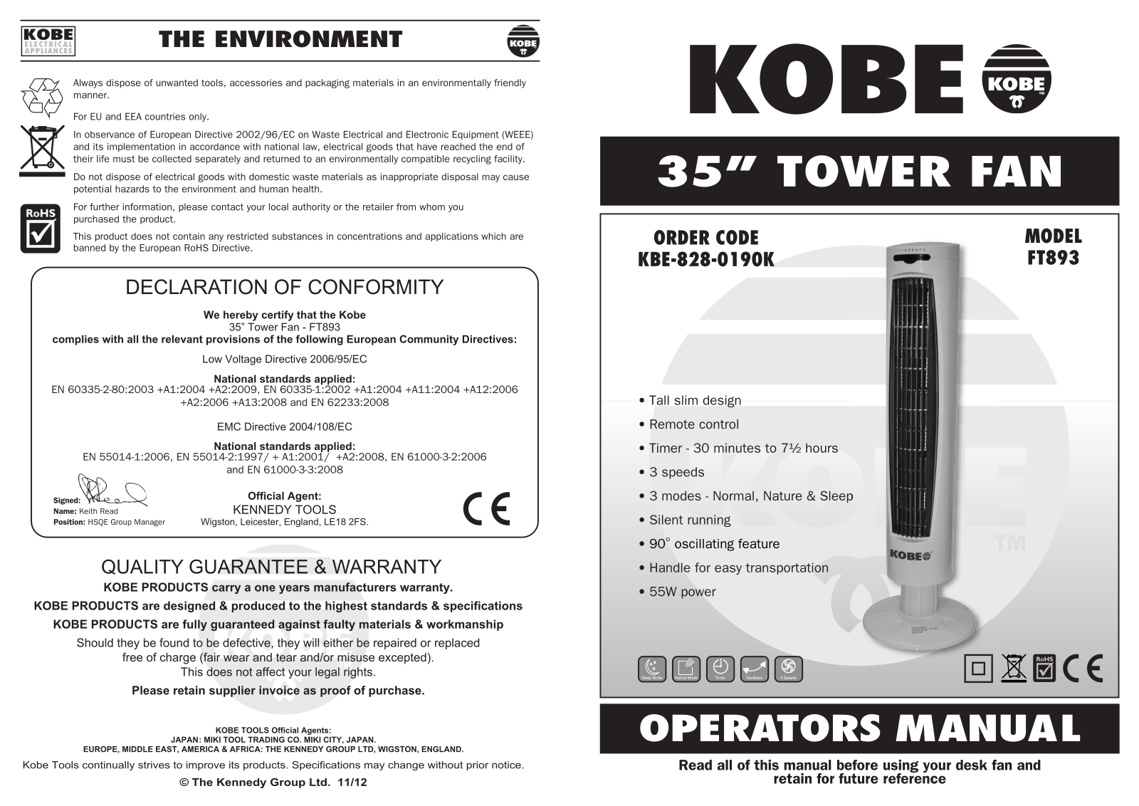 KOBE FT893 Operator's Manual