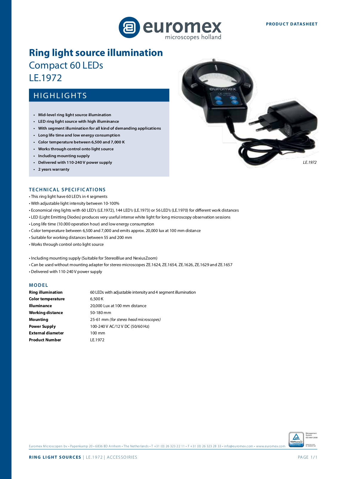 Euromex LE.1972 Data sheet - ManualMachine.com