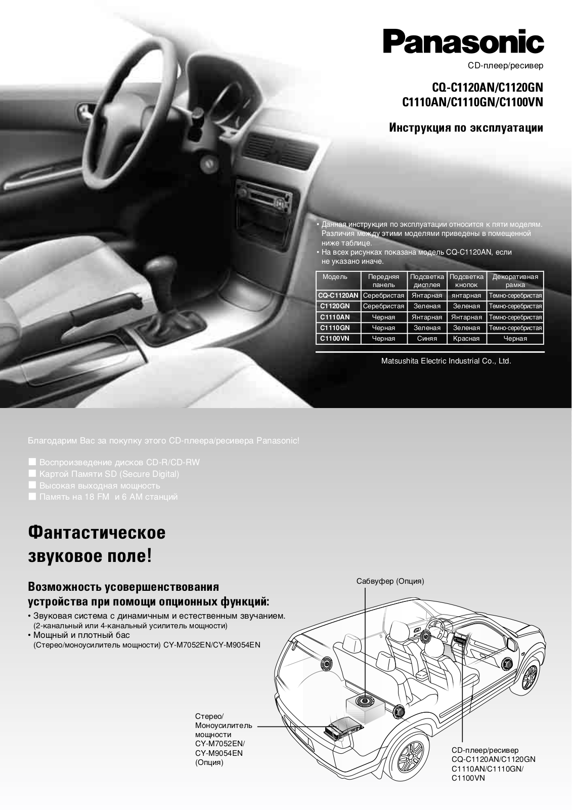 Panasonic CQ-C1110AN, CQ-C1120AN, CQ-C1120GN, CQ-C1110GN, CQ-C1100VN User Manual