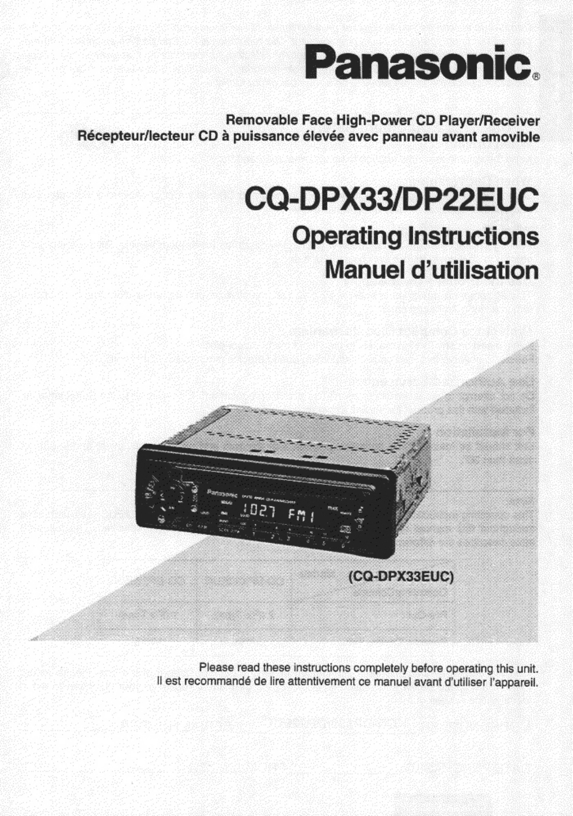 Panasonic cq-dpx33euc Operation Manual