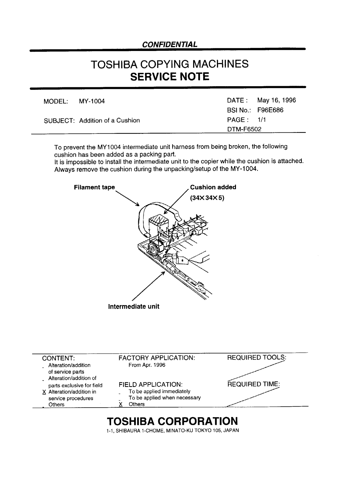 Toshiba f96e686 Service Note