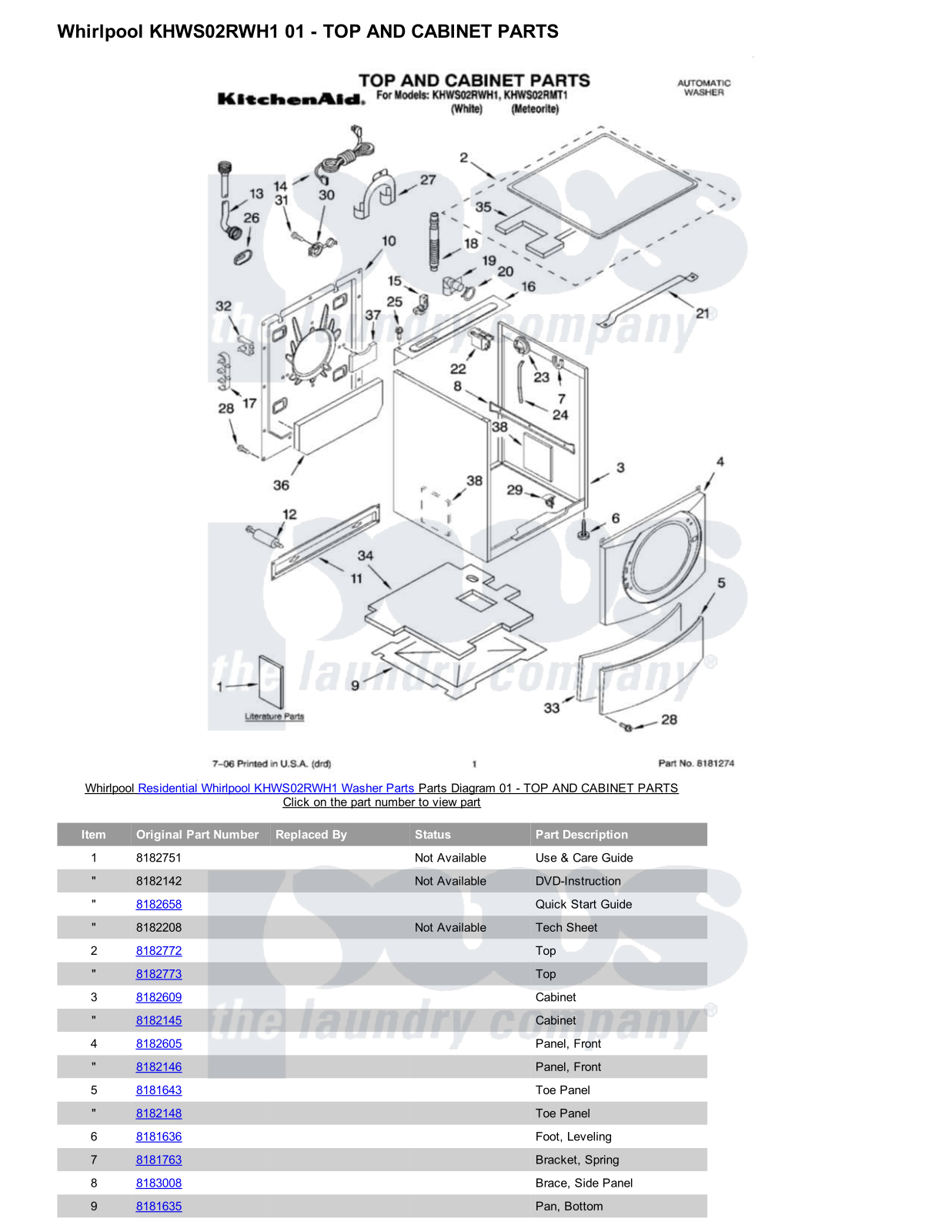 Whirlpool KHWS02RWH1 Parts Diagram