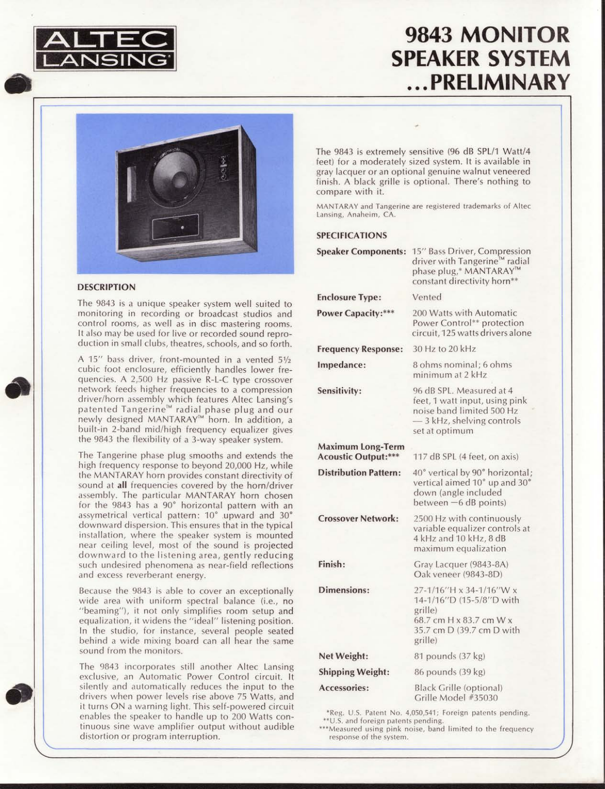Altec lansing 9843 User Manual