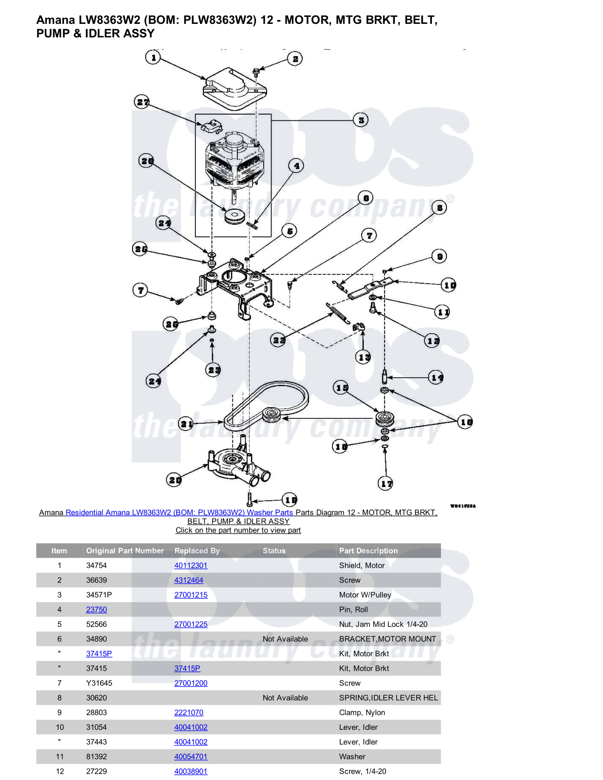 Amana LW8363W2 Parts Diagram