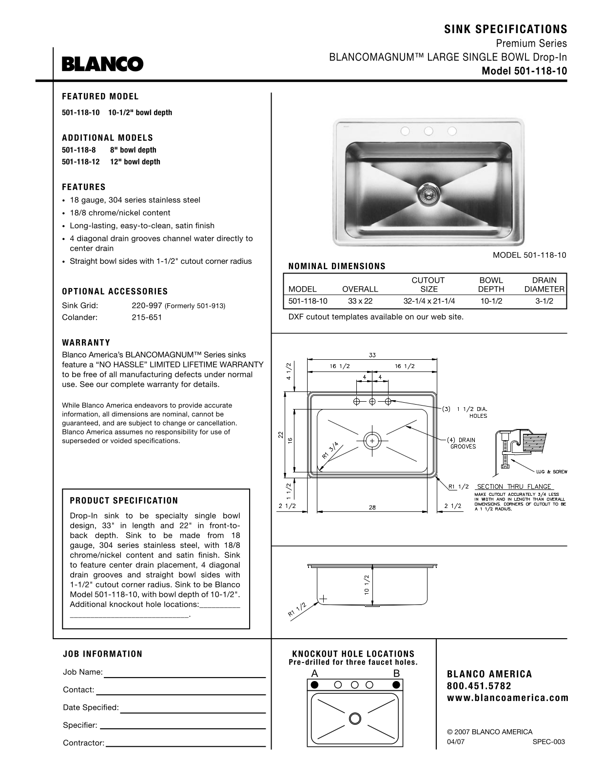 Blanco 501-118-10 User Manual