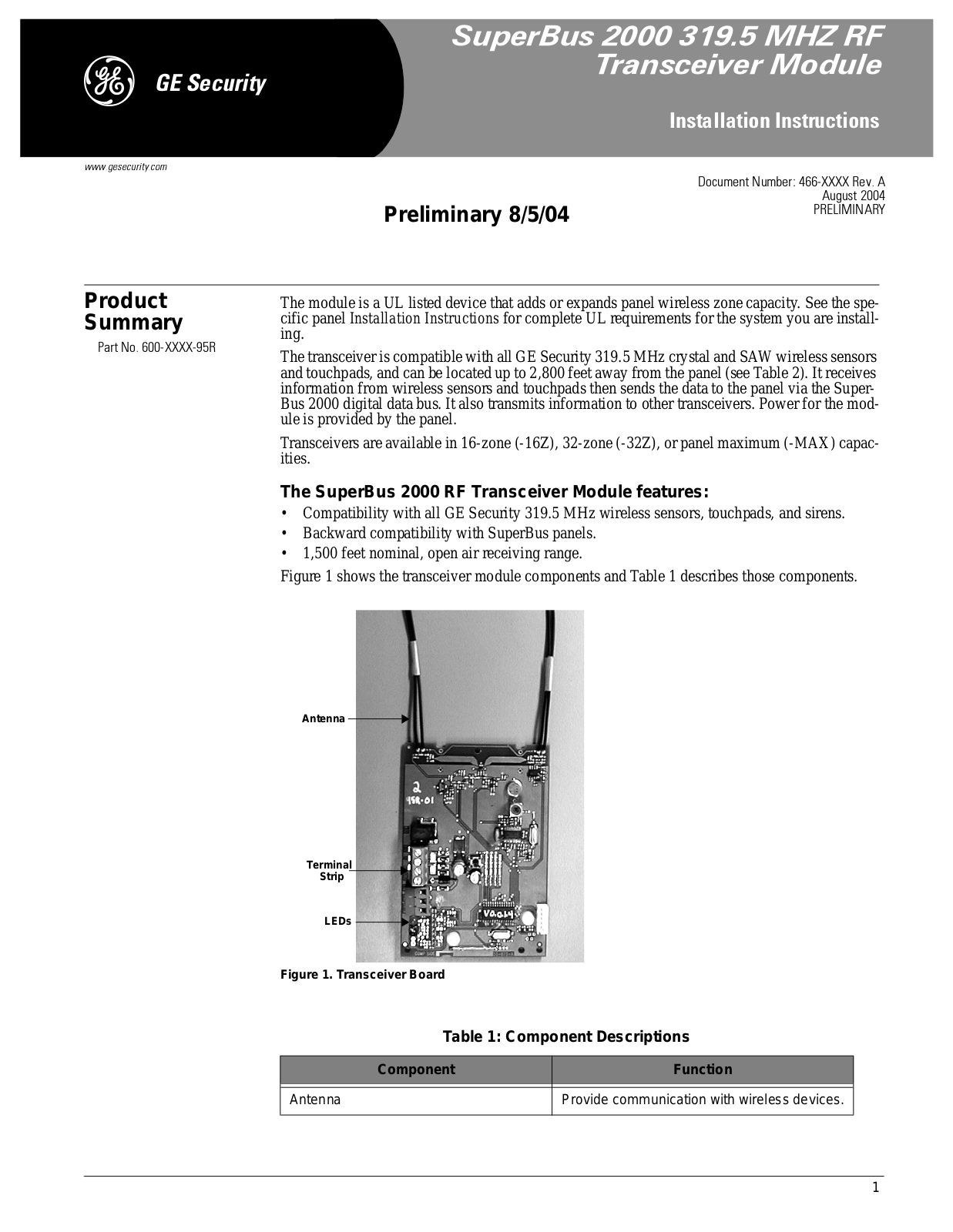 UTC Fire and Security Americas 875 TCVR User Manual